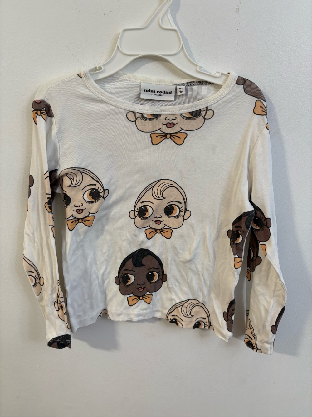Mini Rodini Cream Long Sleeve Baby Face Graphic 18 months to 36 months